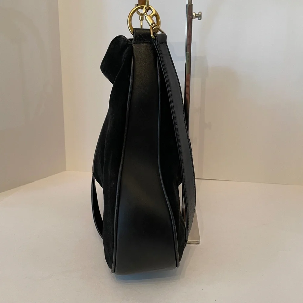 Gucci Suede Leather Bamboo Handle bag w/Strap Black Vintage - Picture 5 of 16